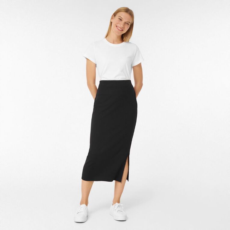 H&H Women's Rib Midi Skirt, Black, hi-res