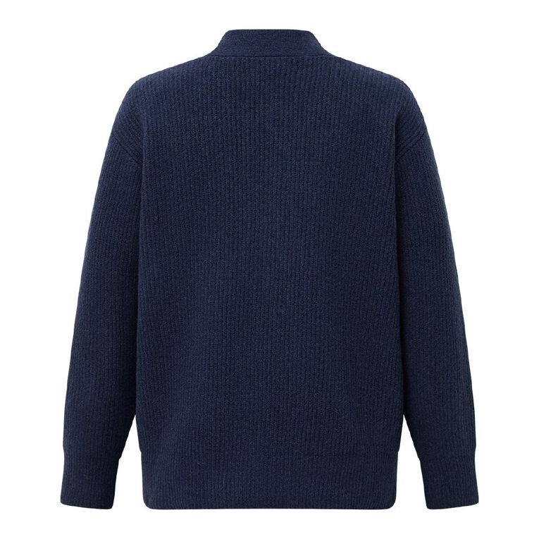 H&H Women's Rib Knit Long Cardigan, Blue Dark, hi-res