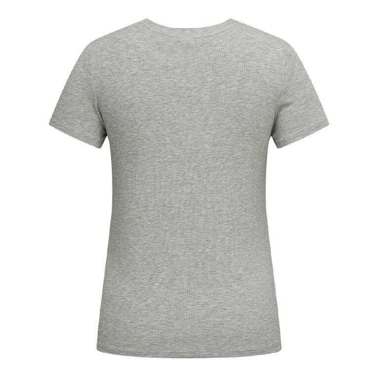 H&H Women's Lounge Ribbed Tee, Grey Marle, hi-res