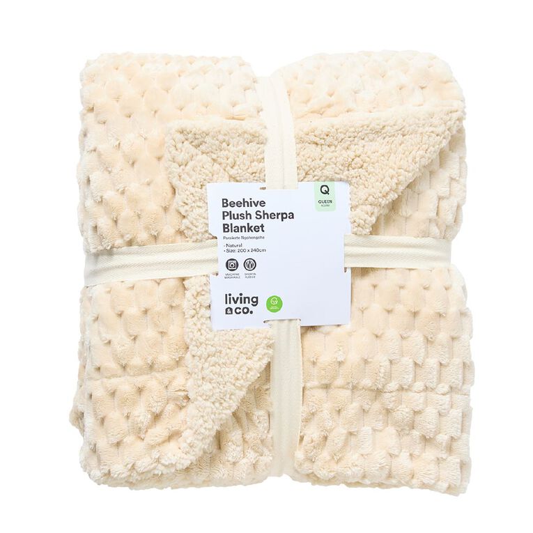Living & Co Beehive Plush Sherpa Blanket Natural Queen, , hi-res