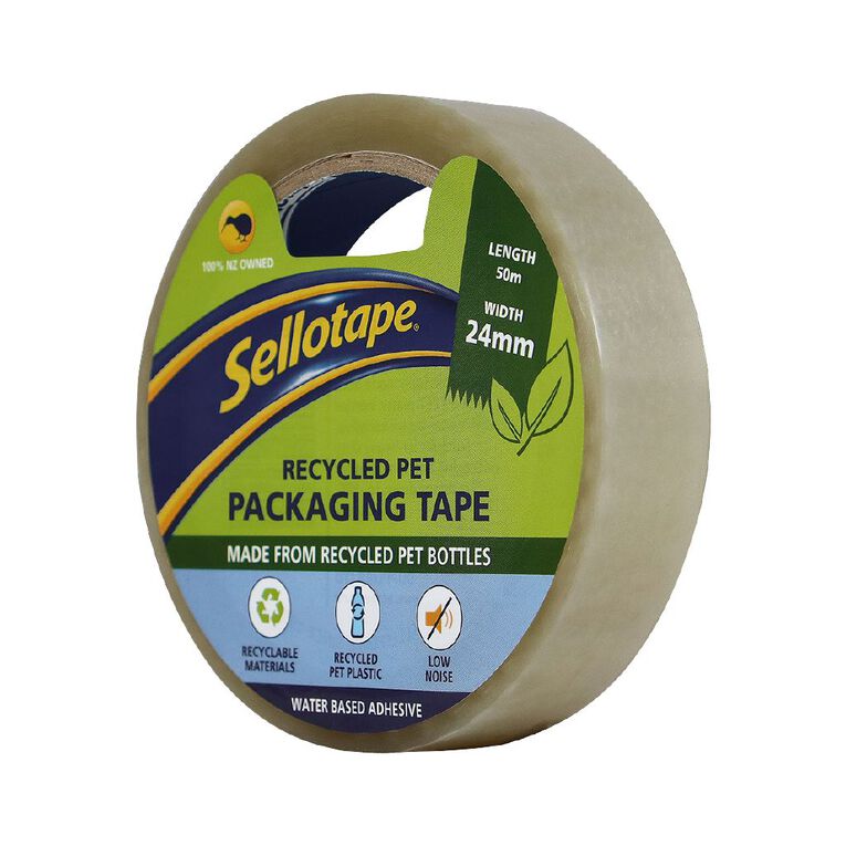 Sellotape Recycled PET Packaging Tape Low Noise 24mm x 50m, , hi-res