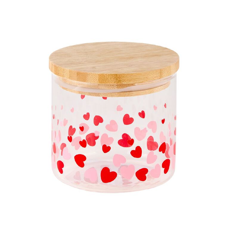 Living & Co Heart Print Glass Jar Clear 500ml, , hi-res