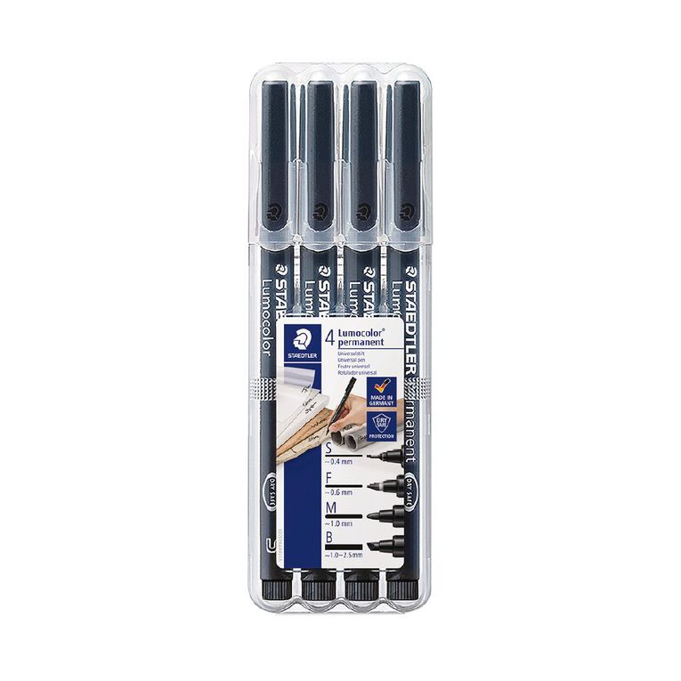 Staedtler Lumocolor Permanent OHP Pen Black 4 Pack, , hi-res