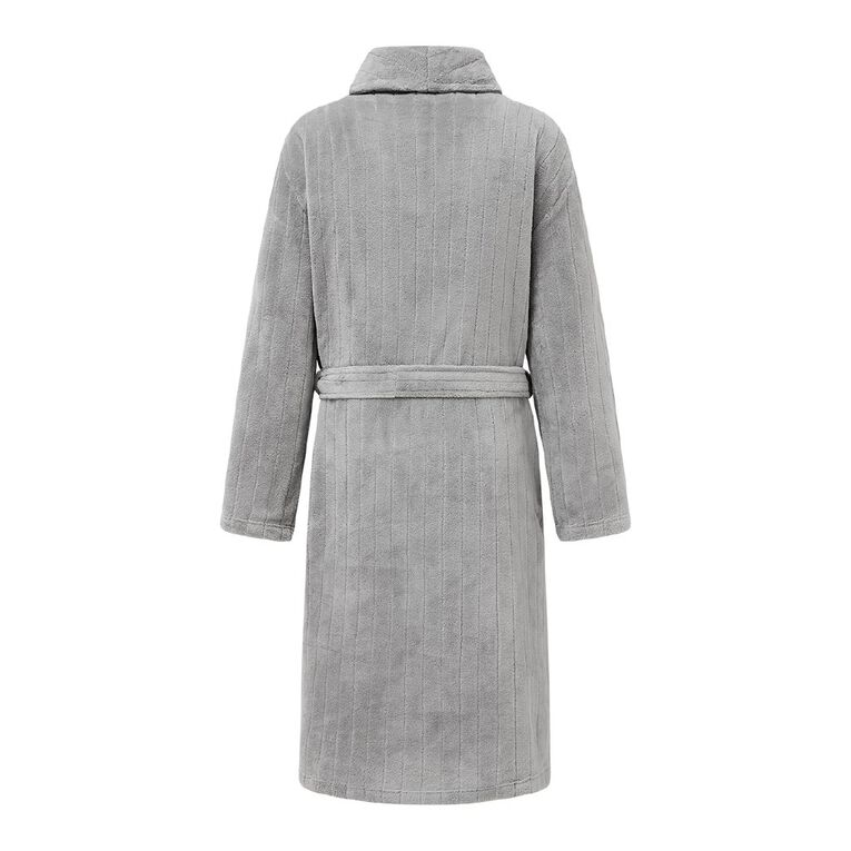 H&H Men's Coral Fleece Robe, Grey Mid, hi-res