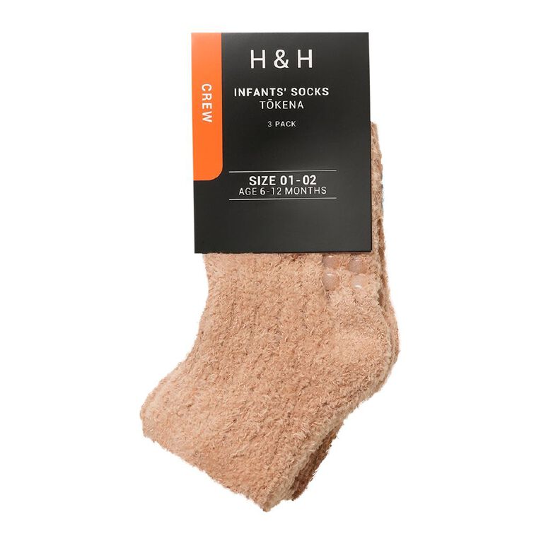 H&H Infants' Chenille Quarter Crew 3 Pack, Brown, hi-res