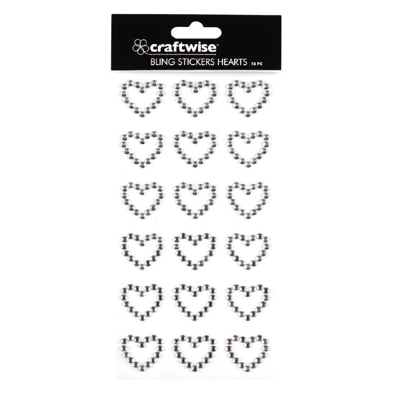 Uniti Bling Hearts Stickers 18 Piece Silver, , hi-res
