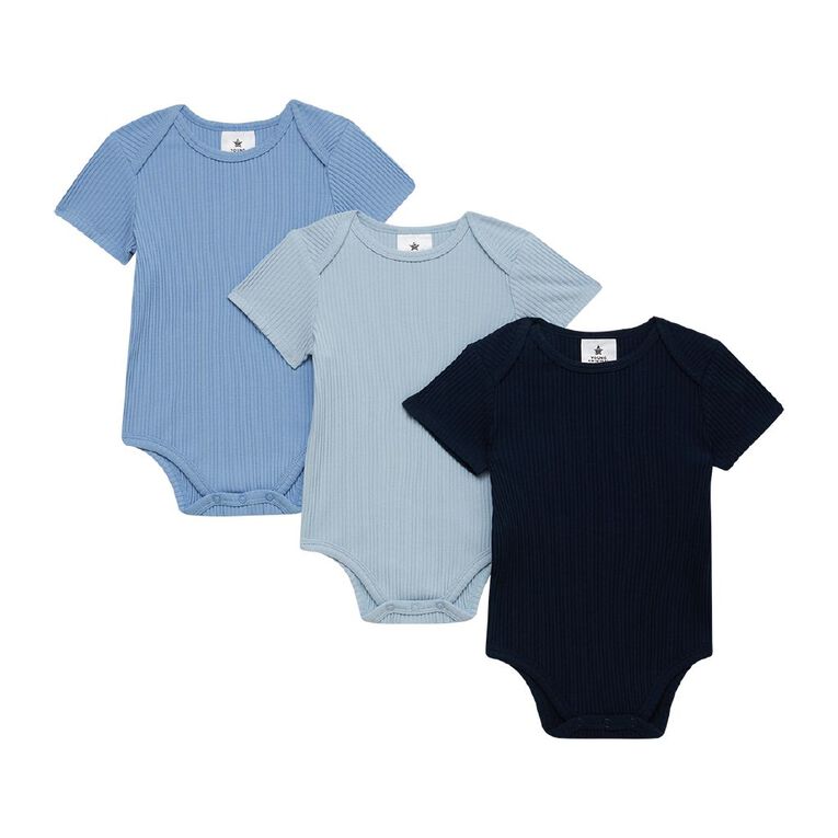 Young Original Babies' Short Sleeve Rib Bodysuit 3 Pack, Blue Light, hi-res
