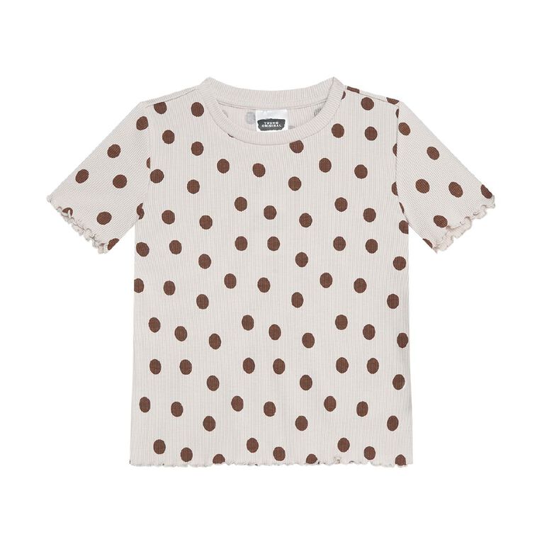 Young Original Short Sleeve All Over Print Rib Top, Brown Light, hi-res