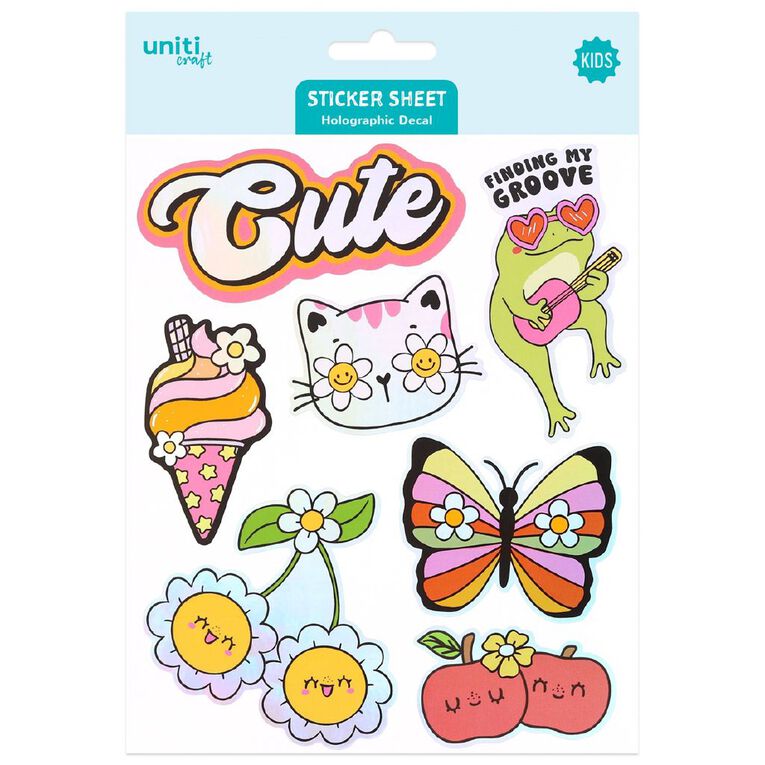 Uniti Craft Kids Holographic Decal Sticker Sheet Cute, , hi-res
