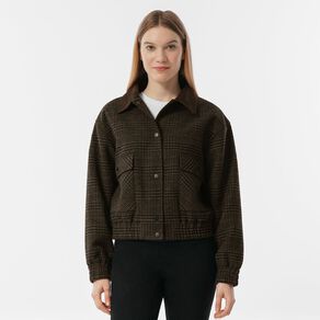 H&H Women's Plaid Contrast Suede Bomber Jacket