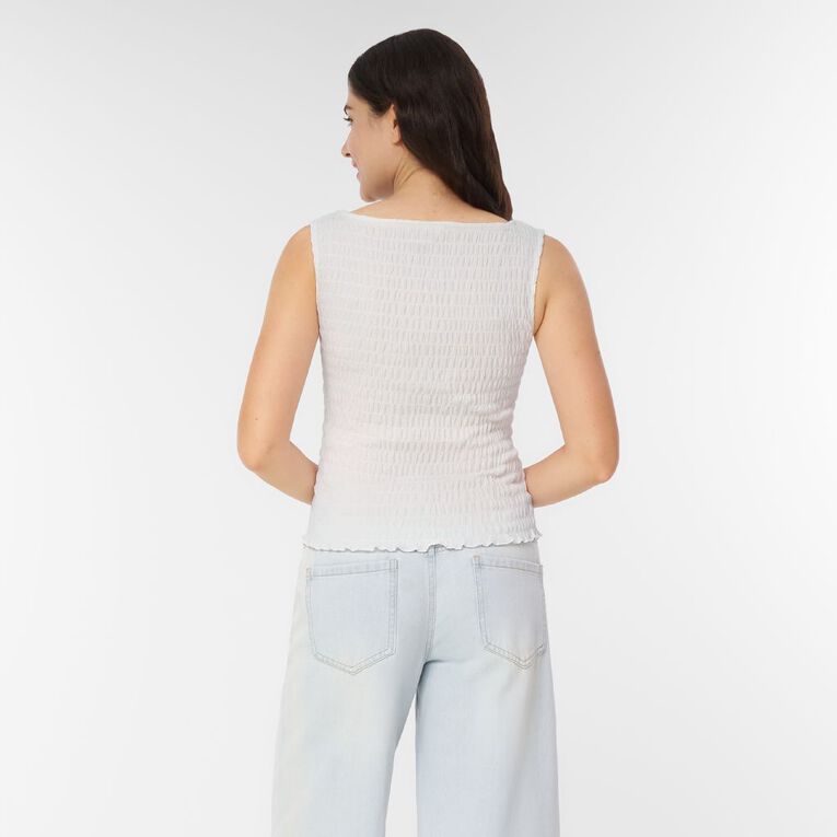 H&H Women's Shirred Tank Top, White, hi-res