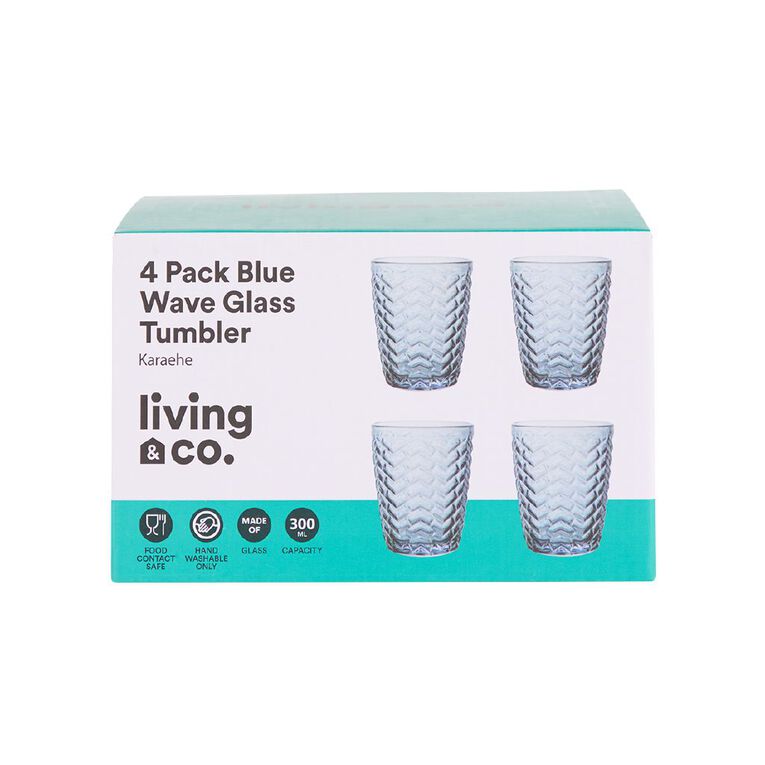 Living & Co Wave Glass Tumbler Blue 4 Pack, , hi-res