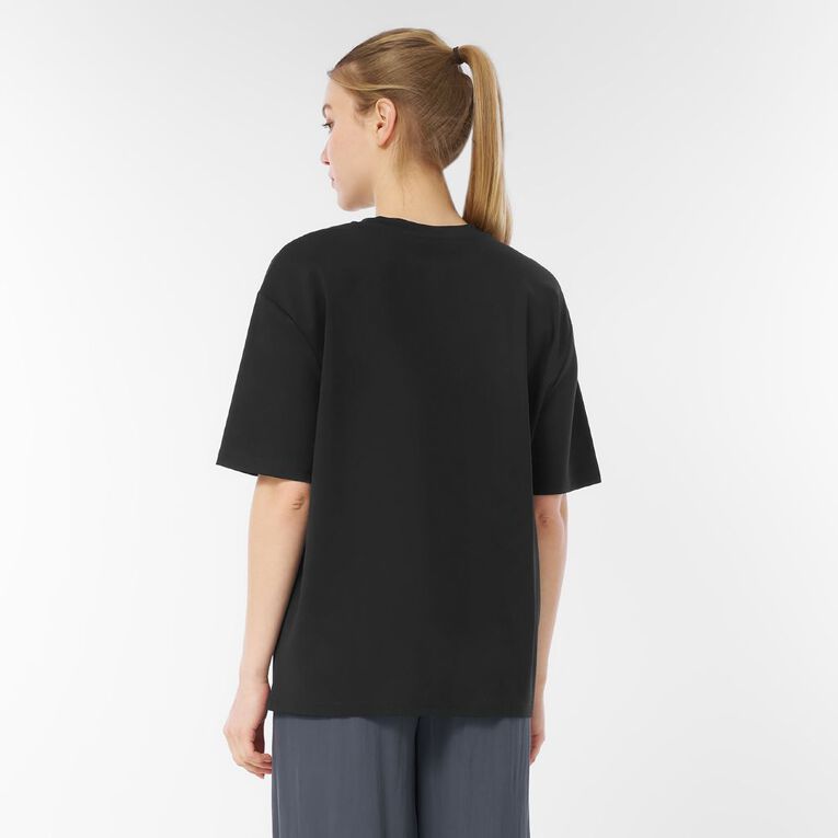H&H Women's Short Sleeve Boxy Plain Tee, Black, hi-res