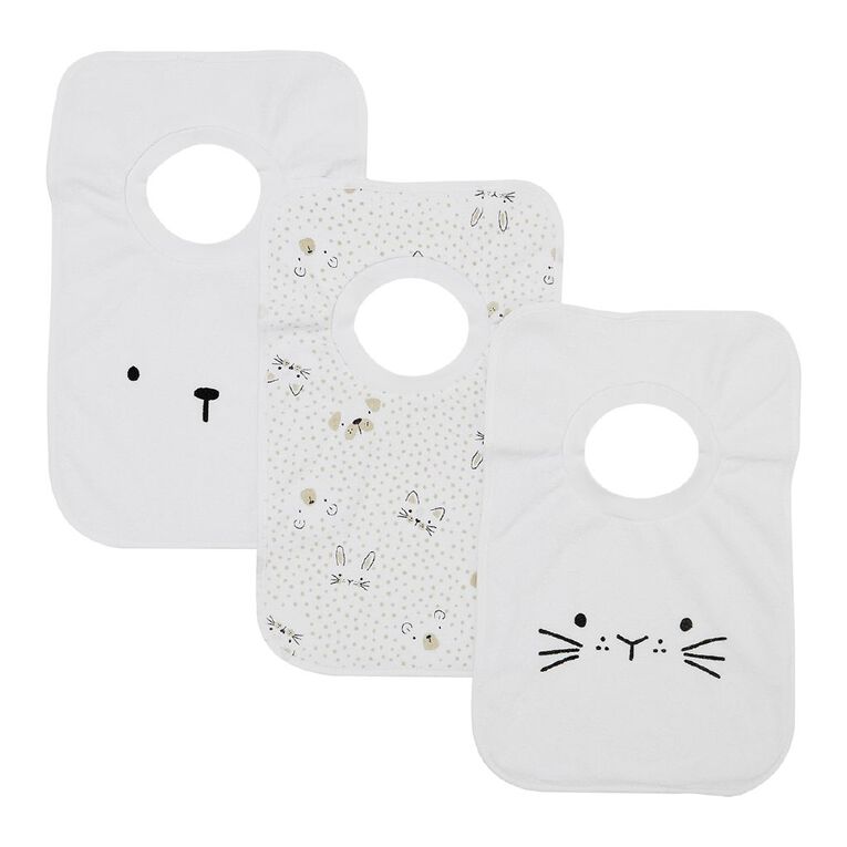 Young Original Babys' Bibs 3 Pack, White ANIMALS, hi-res