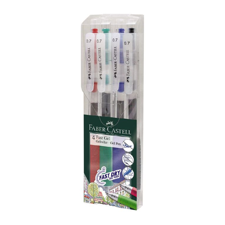 Faber-Castell Fast 0.7mm Rollerball Gel Pens 4 Pack Assorted, , hi-res