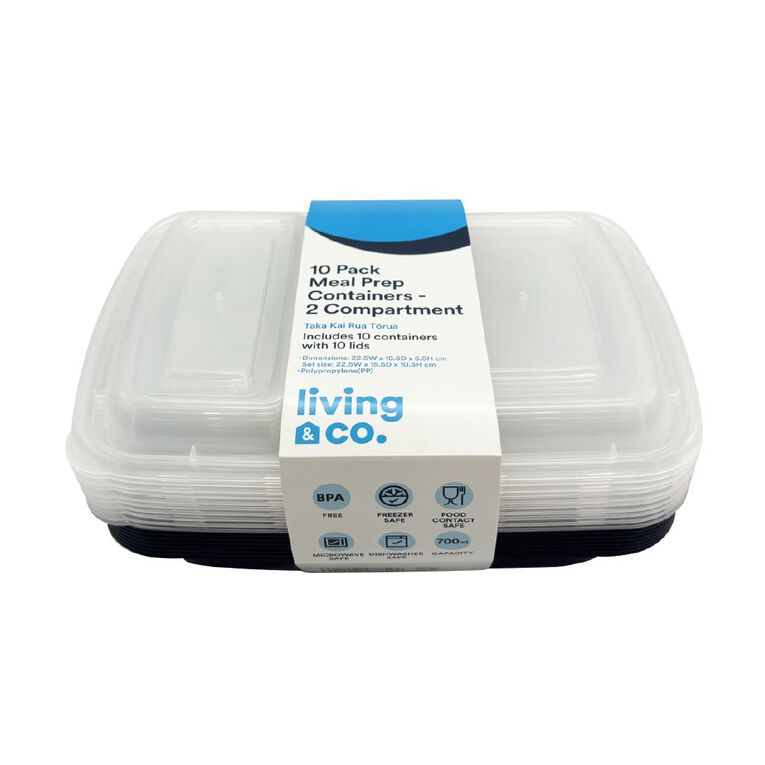 Living & Co 10 Pack Divided Meal Prep Black, , hi-res