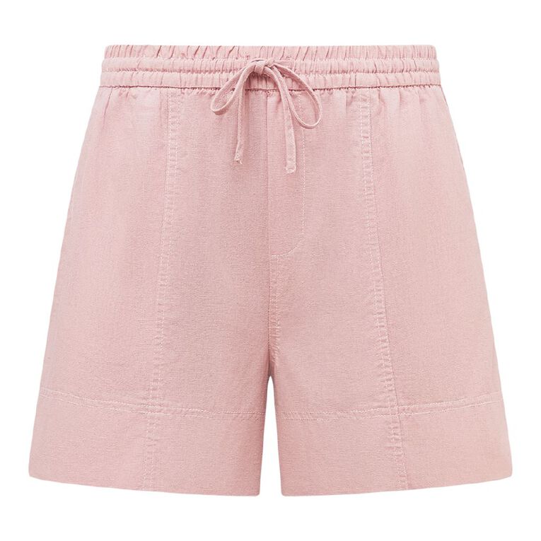 H&H Women's Linen Blend Contrast Stitch Shorts, Pink Light, hi-res