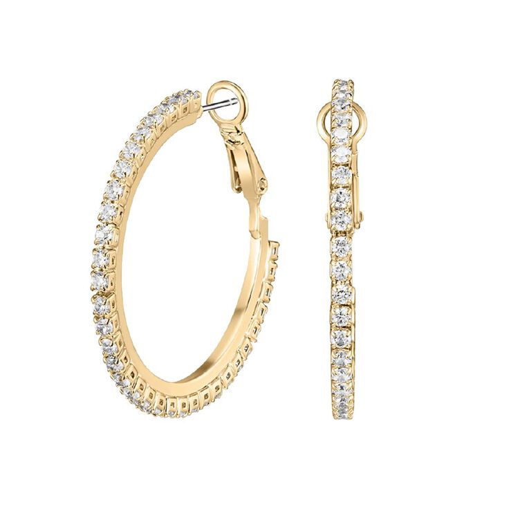 Mestige Kingsley Gold Plated Cubic Zirconia Hoop Earrings, , hi-res