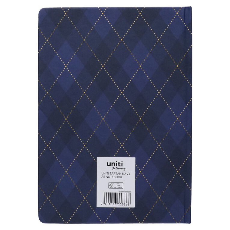 Uniti Stationery A5 Tartan Navy Notebook, , hi-res