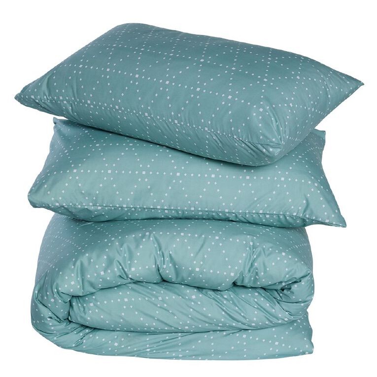 Living & Co Microfibre Duvet Cover Set Stella Green Double, Green, hi-res