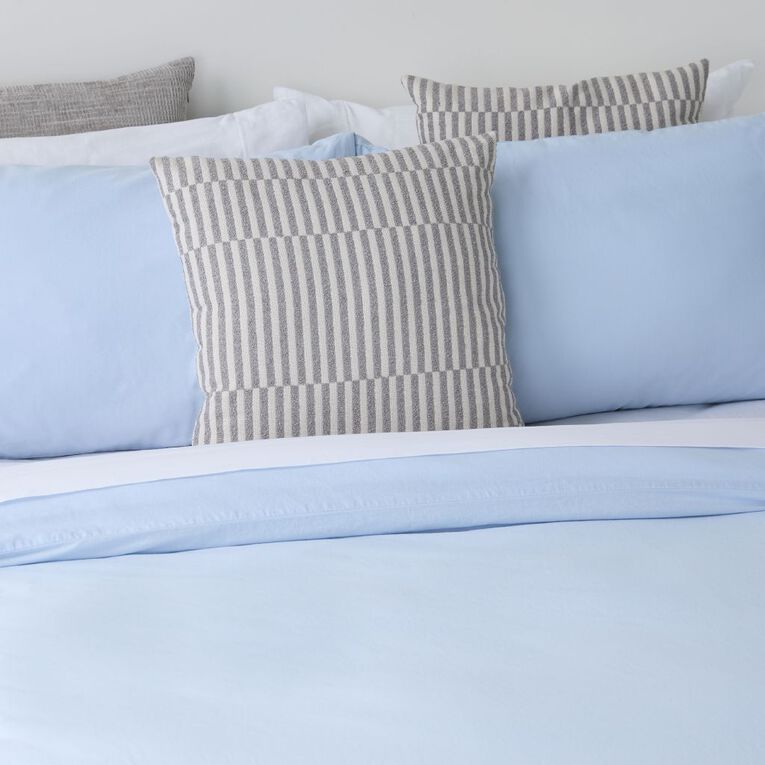 Living & Co Duvet Cover Set Washed Cotton Blue Queen, , hi-res