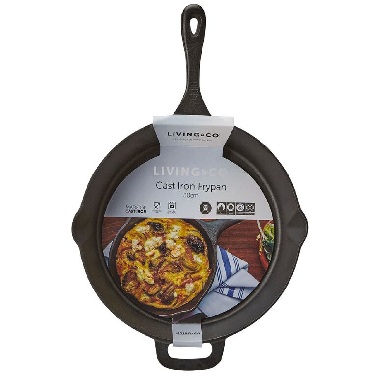 Living & Co Cast Iron Frypan Black 30cm, , hi-res