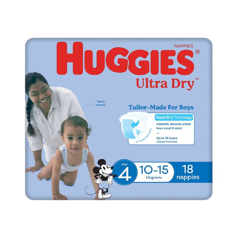 Huggies Boys' Convenience Nappy Toddler Size 4 10-15kg 18 Pack, , hi-res