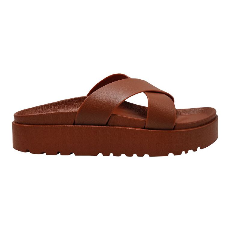 H&H Women's Crossover Emily Slides, Brown Dark, hi-res