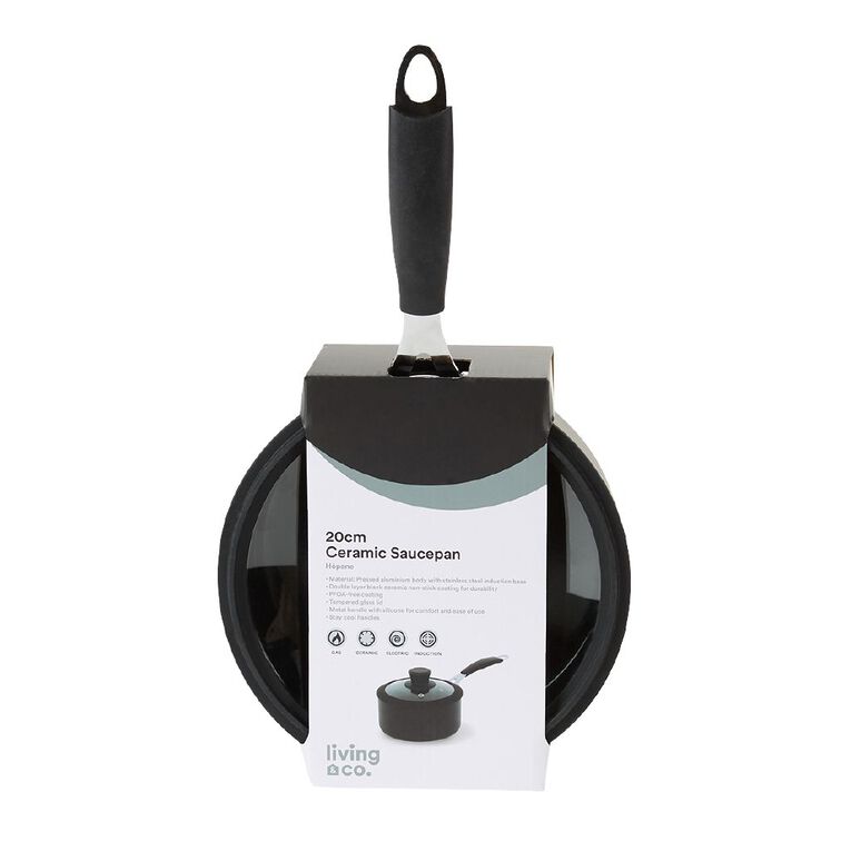 Living & Co Ceramic Saucepan Black 20cm, , hi-res