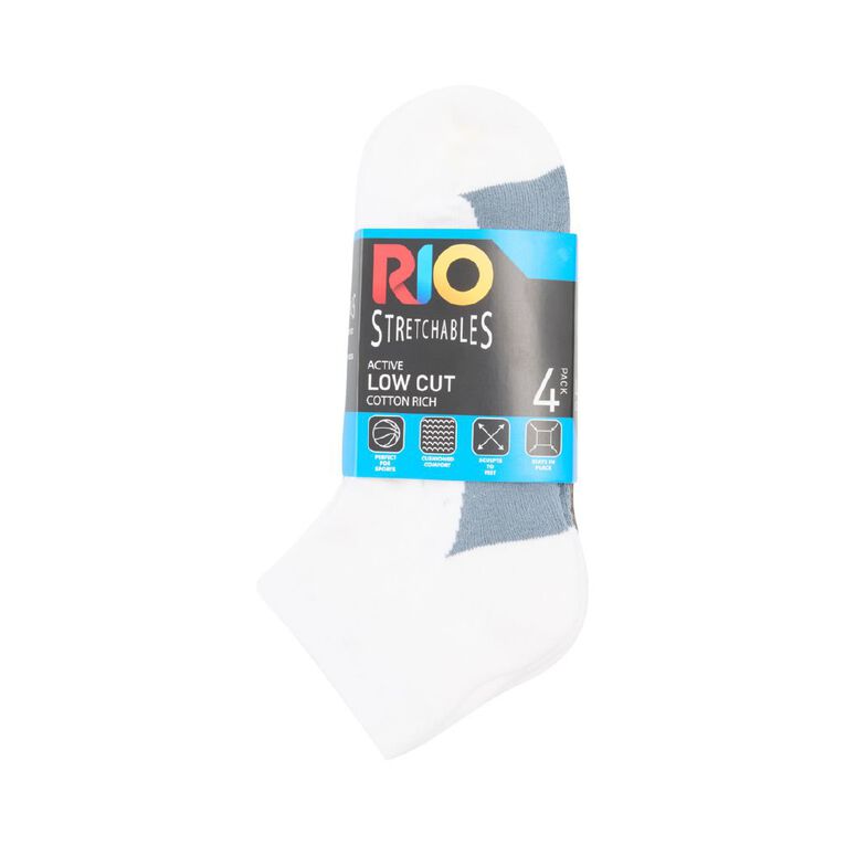 Rio Men's Low Crew Stretchable Socks 4 Pack, White, hi-res