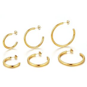 Waterproof Gold Plated Hoop Studs Earrings 3 Pairs