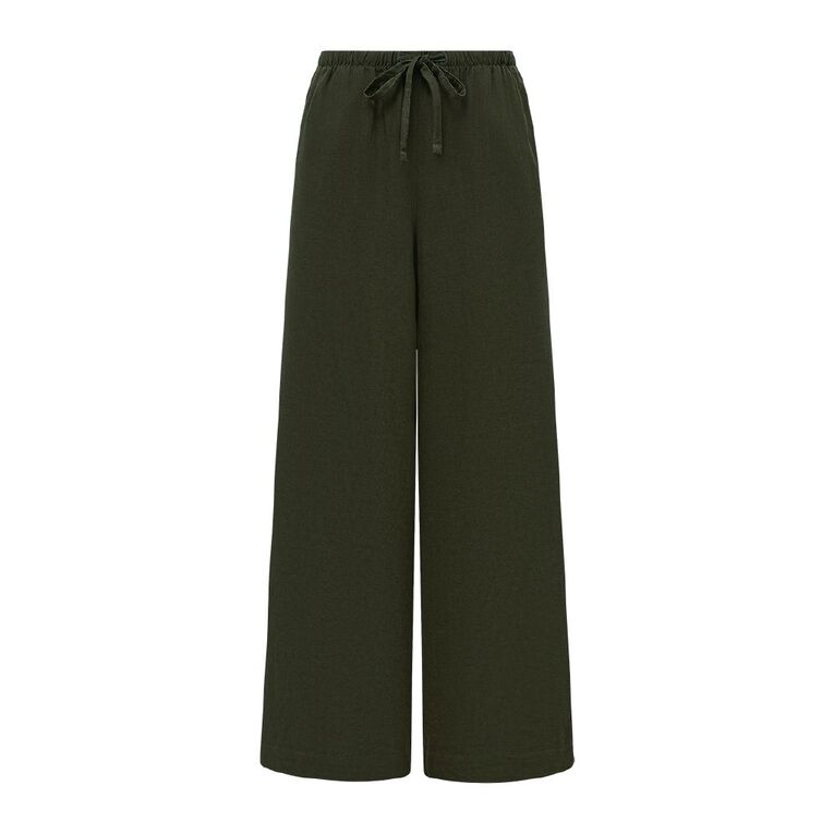 H&H Women's Tie Waist Linen Blend Pants, Green Dark, hi-res