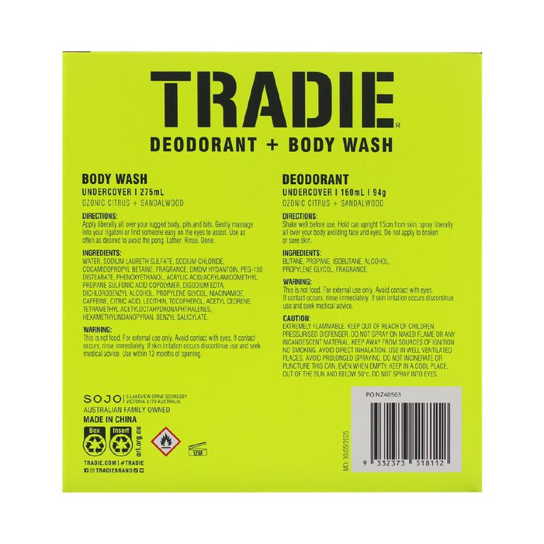 Tradie Undercover Deodorant and Body Wash Duo, , hi-res