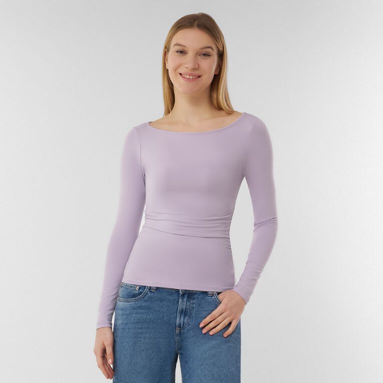 H&H Women's Contour Boat Neck Top, Purple Light, hi-res