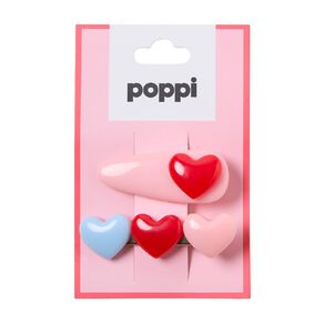 Poppi Hair Clips Pink Hearts 3 Pack