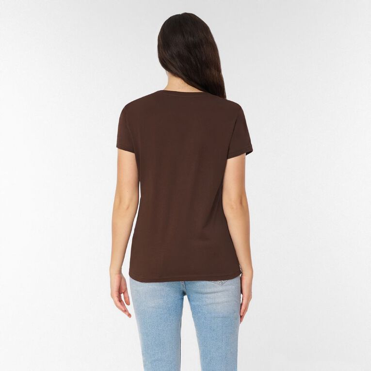 H&H Women's Essential Short Sleeve V-Neck Tee, Brown Dark, hi-res