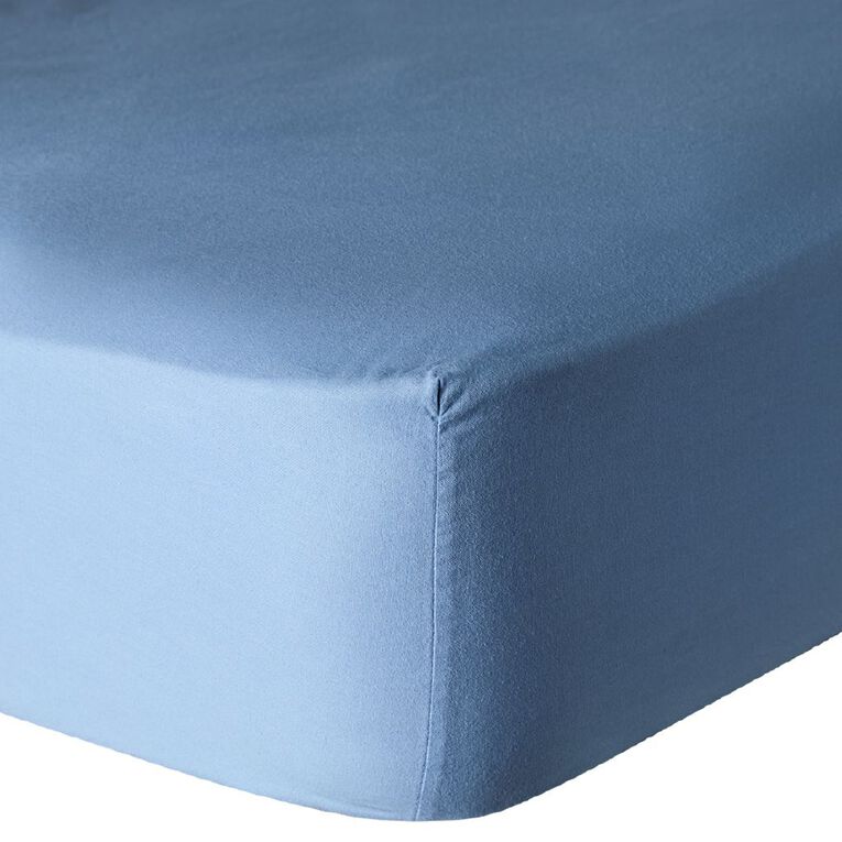 Living & Co 100% Washed Cotton Fitted Sheet Navy Queen, , hi-res