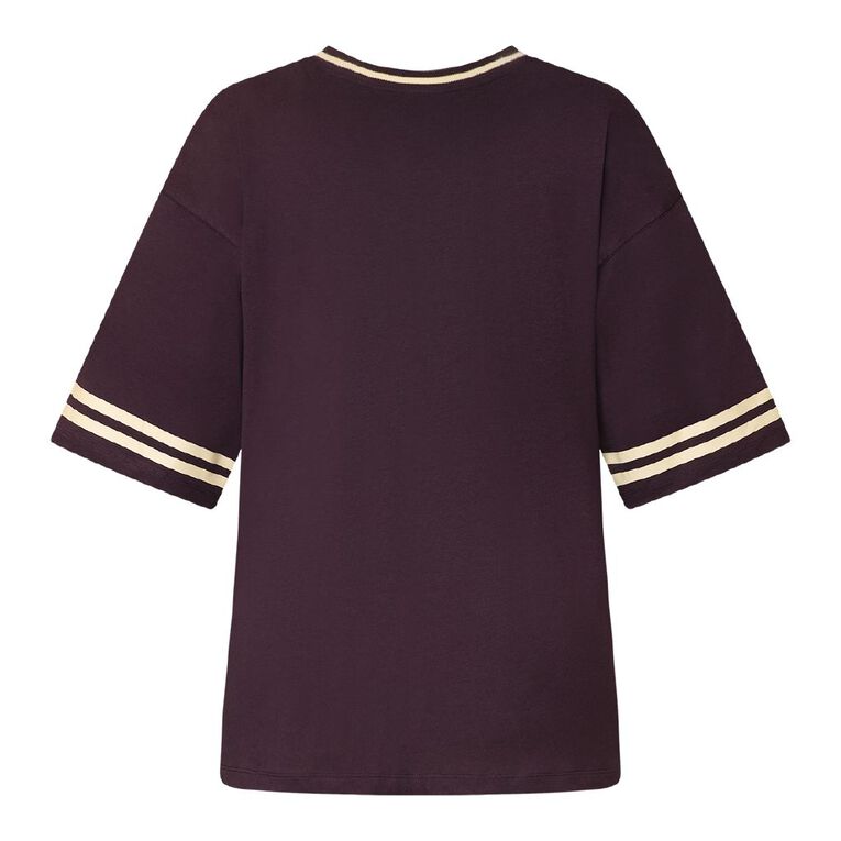 H&H Curve Women's Short Sleeve Sporty Graphic Tee, Purple Dark, hi-res