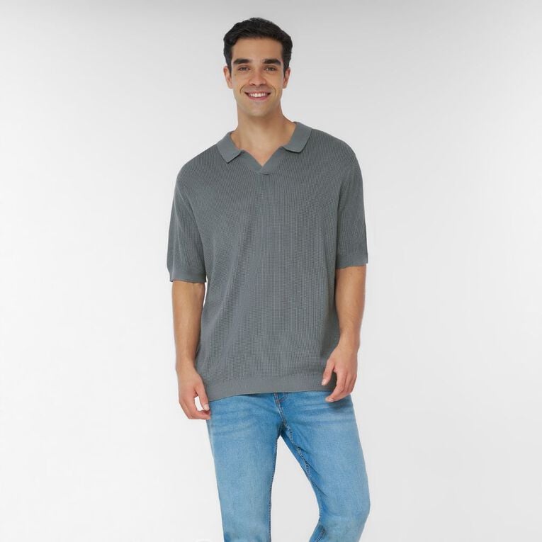 H&H Men's Knitted Polo, Grey Dark, hi-res