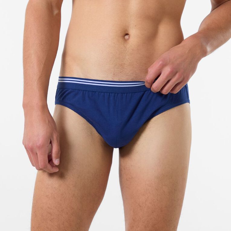 H&H Men's Attached Elastic Plain Briefs 5 Pack, Blue/Grey, hi-res