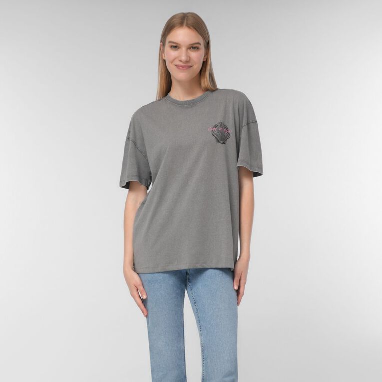 H&H Women's Shorts Sleeve Boyfriend Graphic Tee, Grey Mid Shells, hi-res