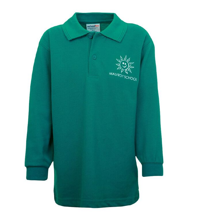 Schooltex Malfroy School Long Sleeve Polo with Screenprint, Jade, hi-res