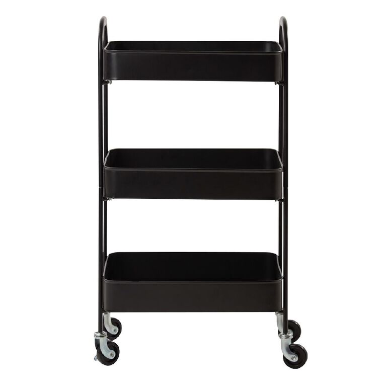 Living & Co Eva 3 Tier Metal Trolley Black, , hi-res