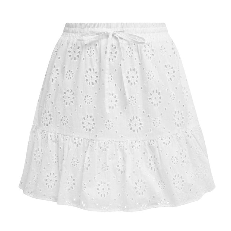 H&H Women's Broidery Tiered Mini Skirt, White, hi-res