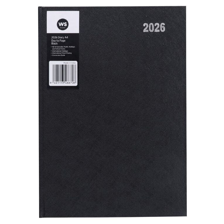 WS 2026 Diary A4 Day To Page Black, , hi-res