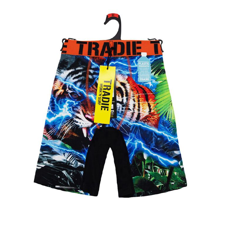 Tradie Men's Work N Surf Long Leg Trunks, Orange, hi-res