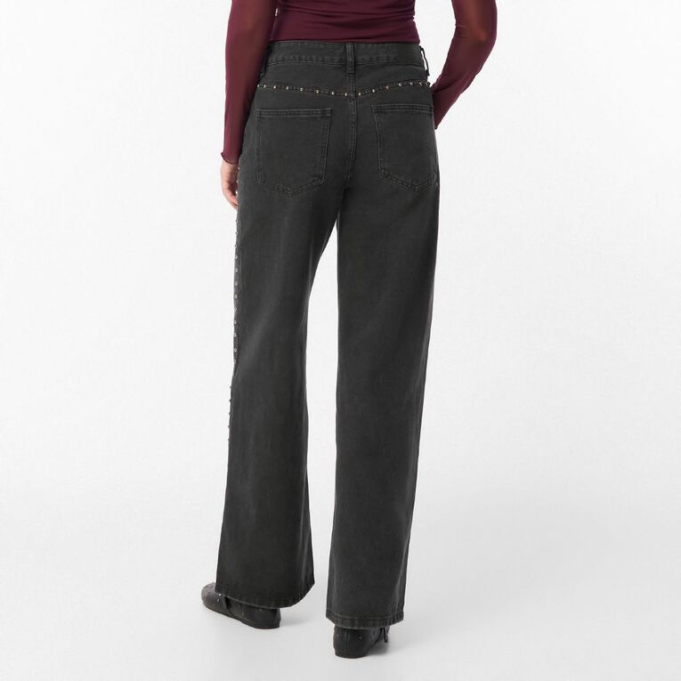 H&H Women's High Rise Wide Leg Embellished Jeans, Black, hi-res