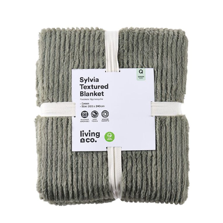 Living & Co Sylvia Textured Blanket Green Queen, , hi-res