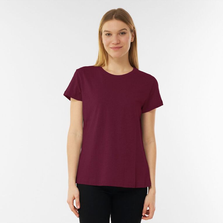 H&H Women's Short Sleeve Crew Neck Cotton Tee, Purple Dark, hi-res