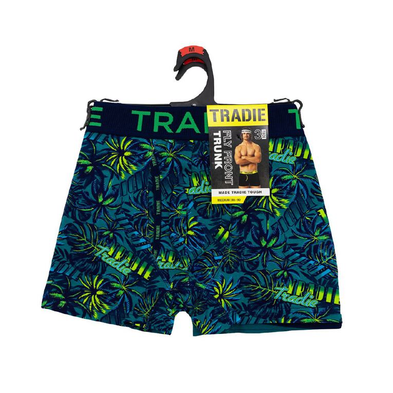 Tradie Men's Fly Front Trunks 3 Pack, Green Dark, hi-res